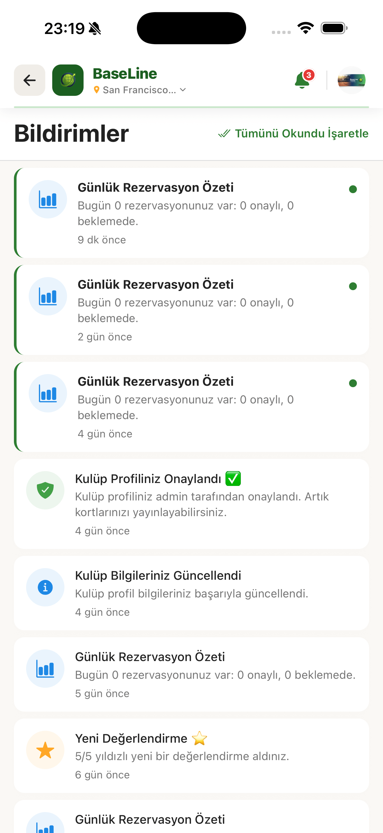 Baseline tenis kulübü rezervasyon uygulaması — ekran 7