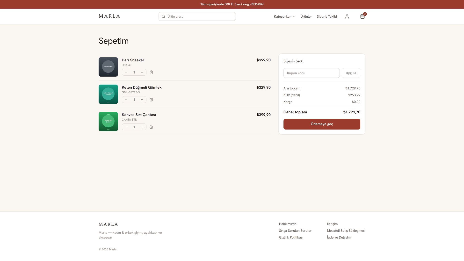 Dukan e-ticaret mağazası — sepet