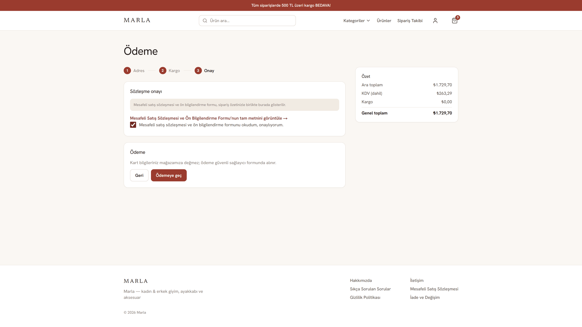 Dukan e-ticaret mağazası — ödeme