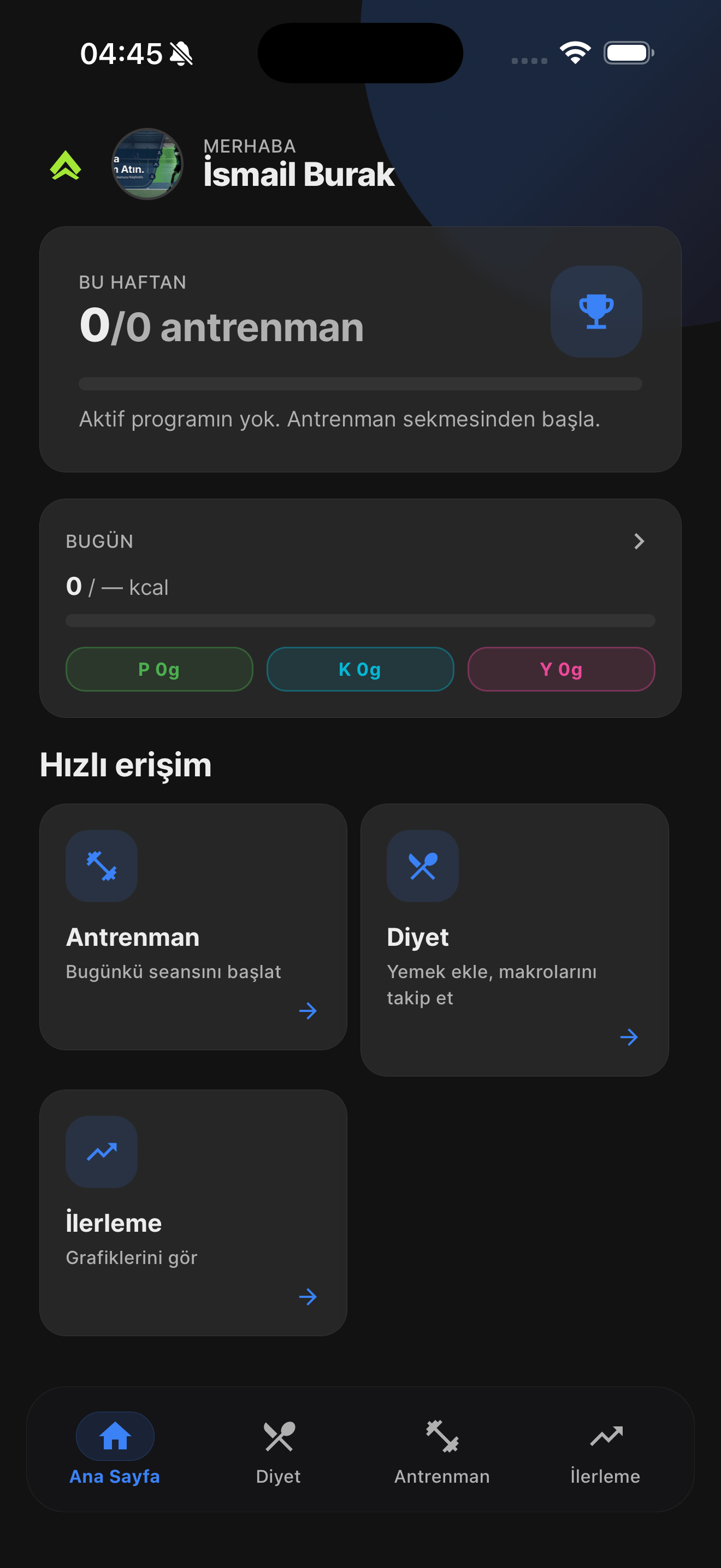 GymBot yapay zeka antrenman uygulaması — ekran 1