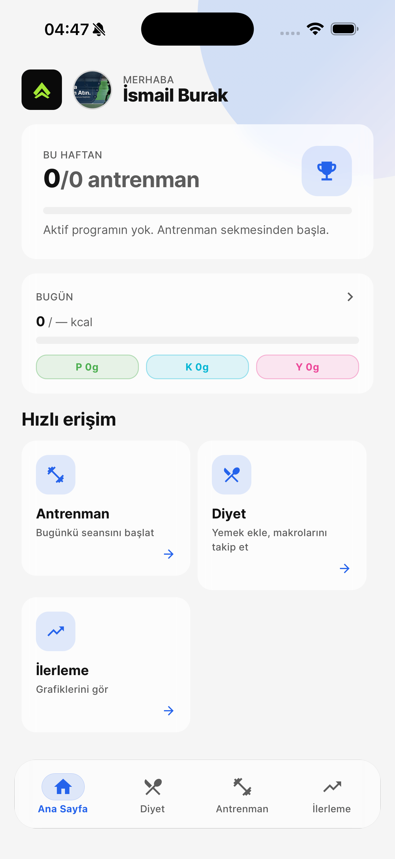 GymBot yapay zeka antrenman uygulaması — ekran 6
